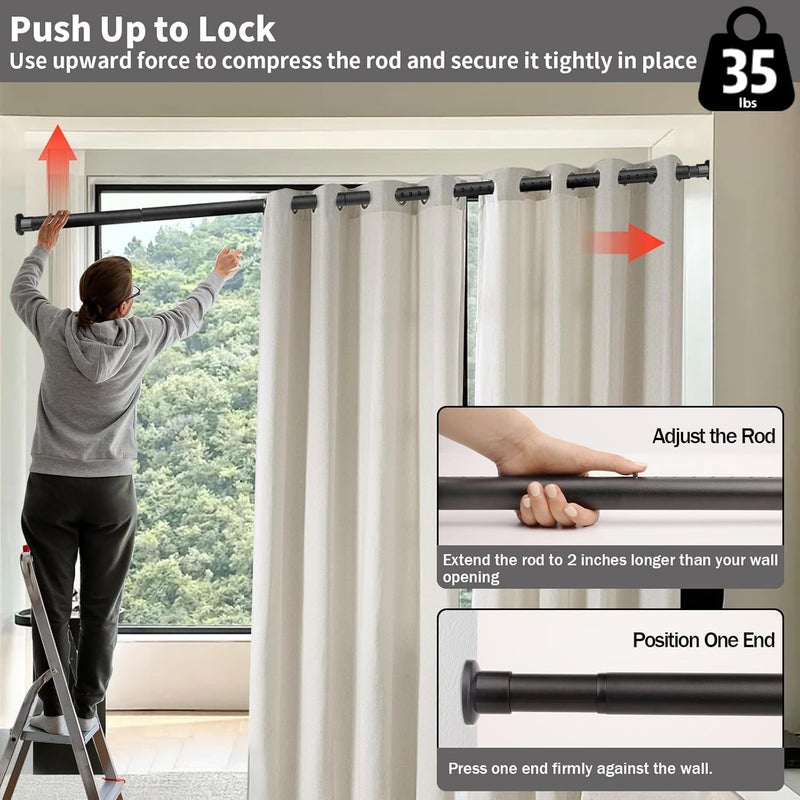 Hoople Heavy Duty Tension Curtain Rod 102-120 Inch, 1.27"Diameter No Drilling Adjustable Rod for Shower Windows Bathroom Bedroom Patio, Renter Friendly, Non-Slip Telescoping Design, Black - Image 3